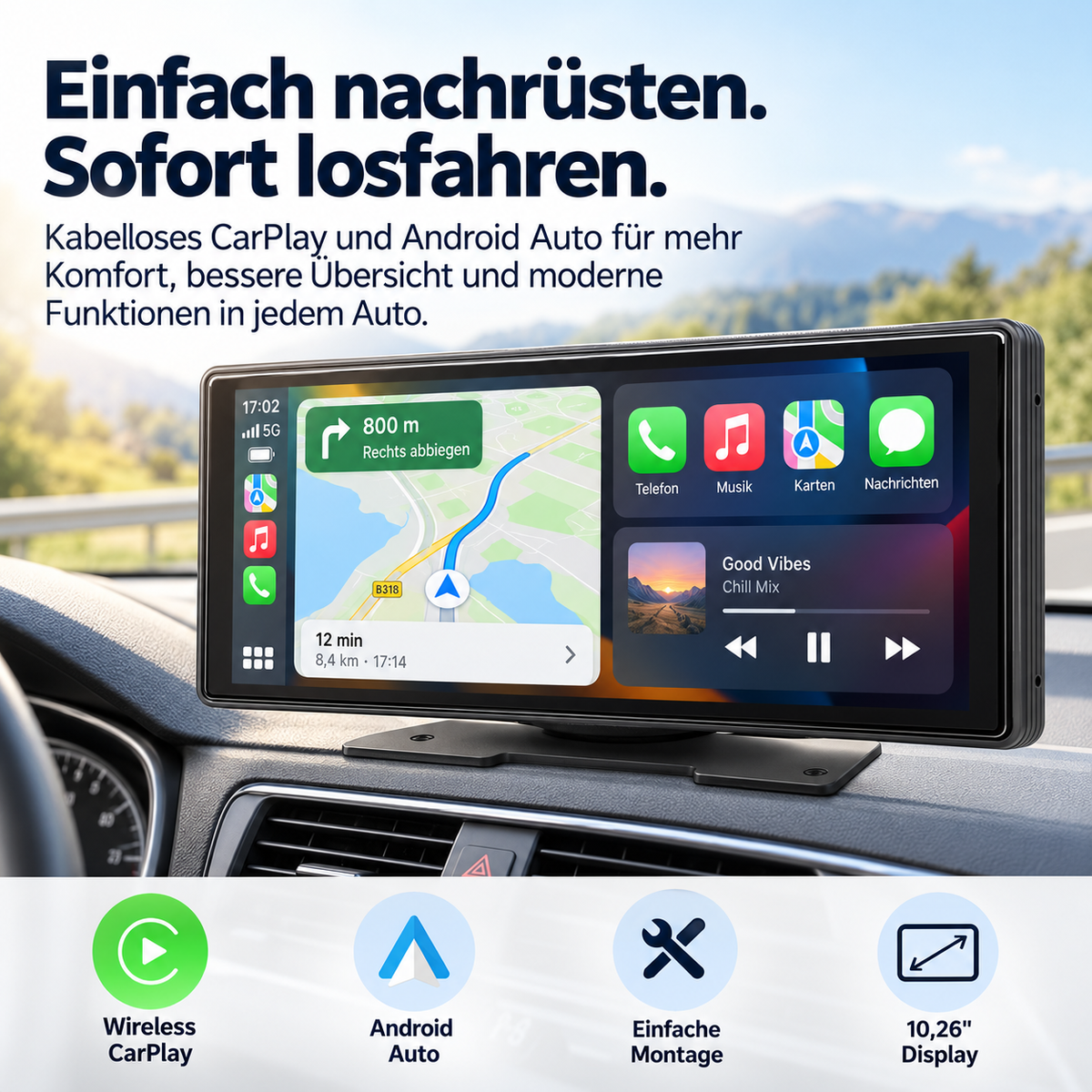 Navio – 10,26" Touchscreen mit kabellosem CarPlay & Android Auto