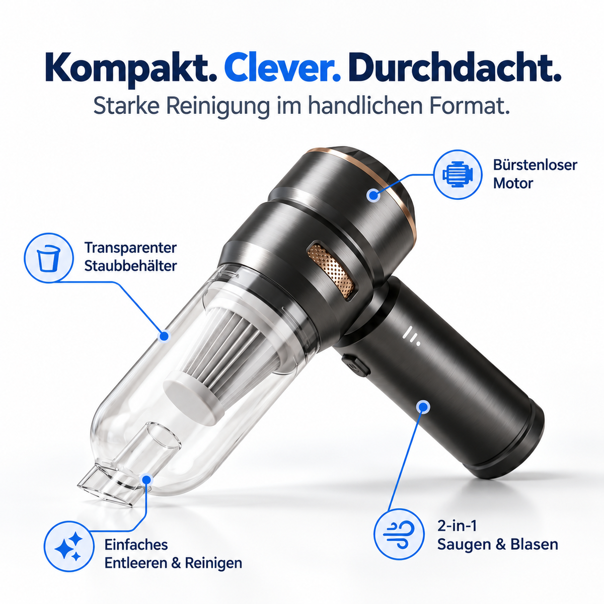 AeroClean – Kabelloser Auto-Handstaubsauger mit bürstenlosem Motor